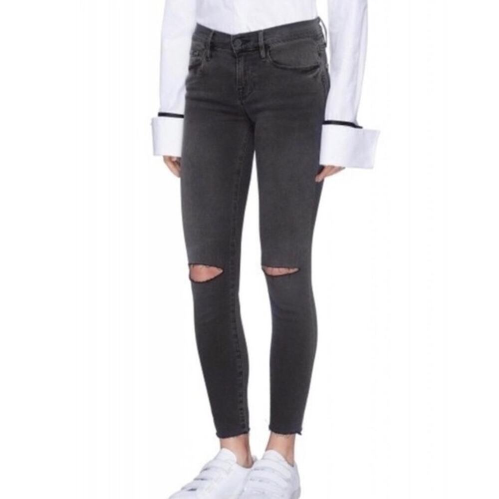 Frame Le High High Rise Distressed Skinny Jean Muddy Rips Black Grey Gray 27
